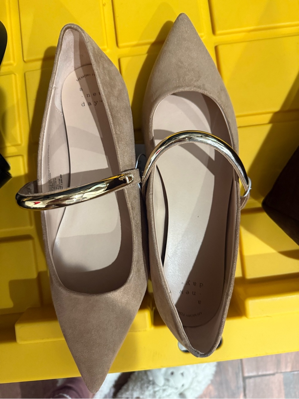 a new day Pointed Mary Jane Flats in Taupe with Gold Buckle